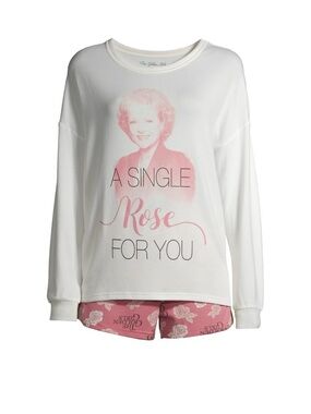 White & Pink 'A Single Rose For You' Long-Sleeve Pajama Set golden girls pajamas
